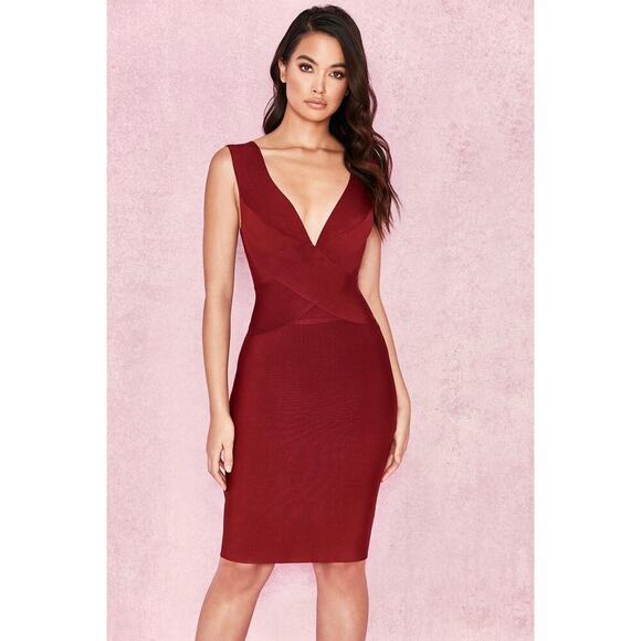 House Of London Women's Pink Ginevra Wine Cross Front Bandage Dress Size Medium - Picture 1 of 7